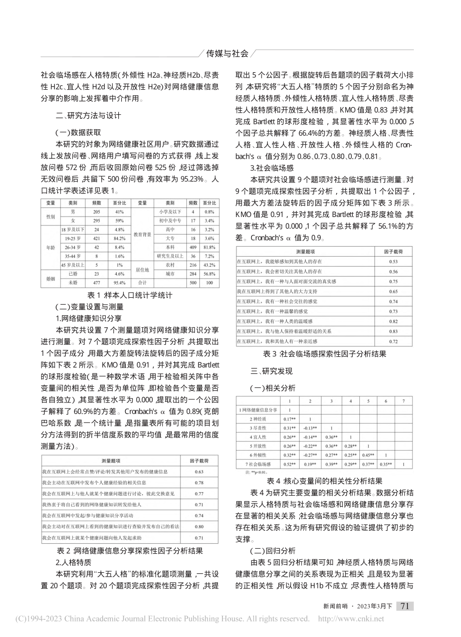 人格特质与网络健康信息分享的关系_金恒江.pdf_第2页