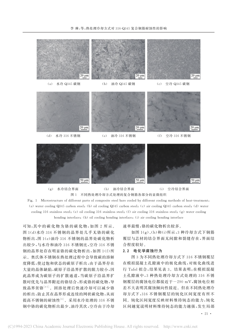 热处理冷却方式对316-Q345复合钢筋耐蚀性的影响_李琳.pdf_第3页