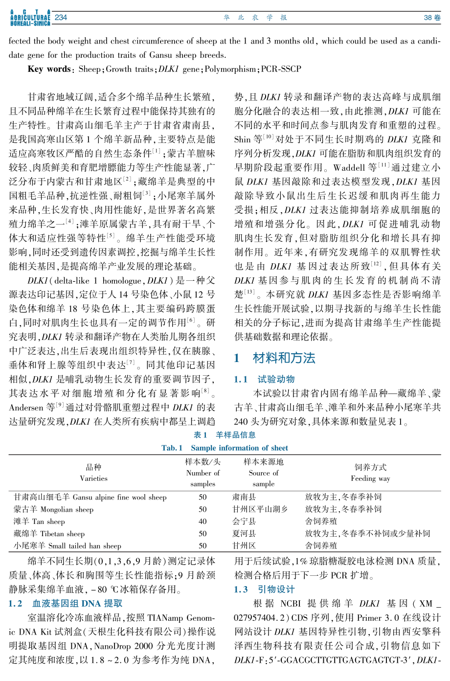 5个绵羊品种DLK1基因多态性与生长性状的关联性分析.pdf_第2页