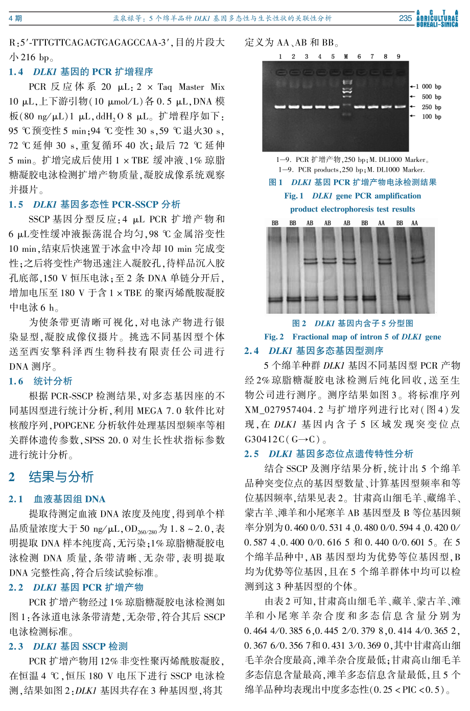 5个绵羊品种DLK1基因多态性与生长性状的关联性分析.pdf_第3页