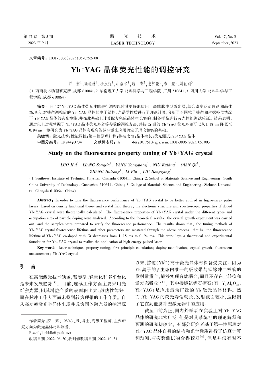 Yb∶YAG晶体荧光性能的调控研究.pdf_第1页