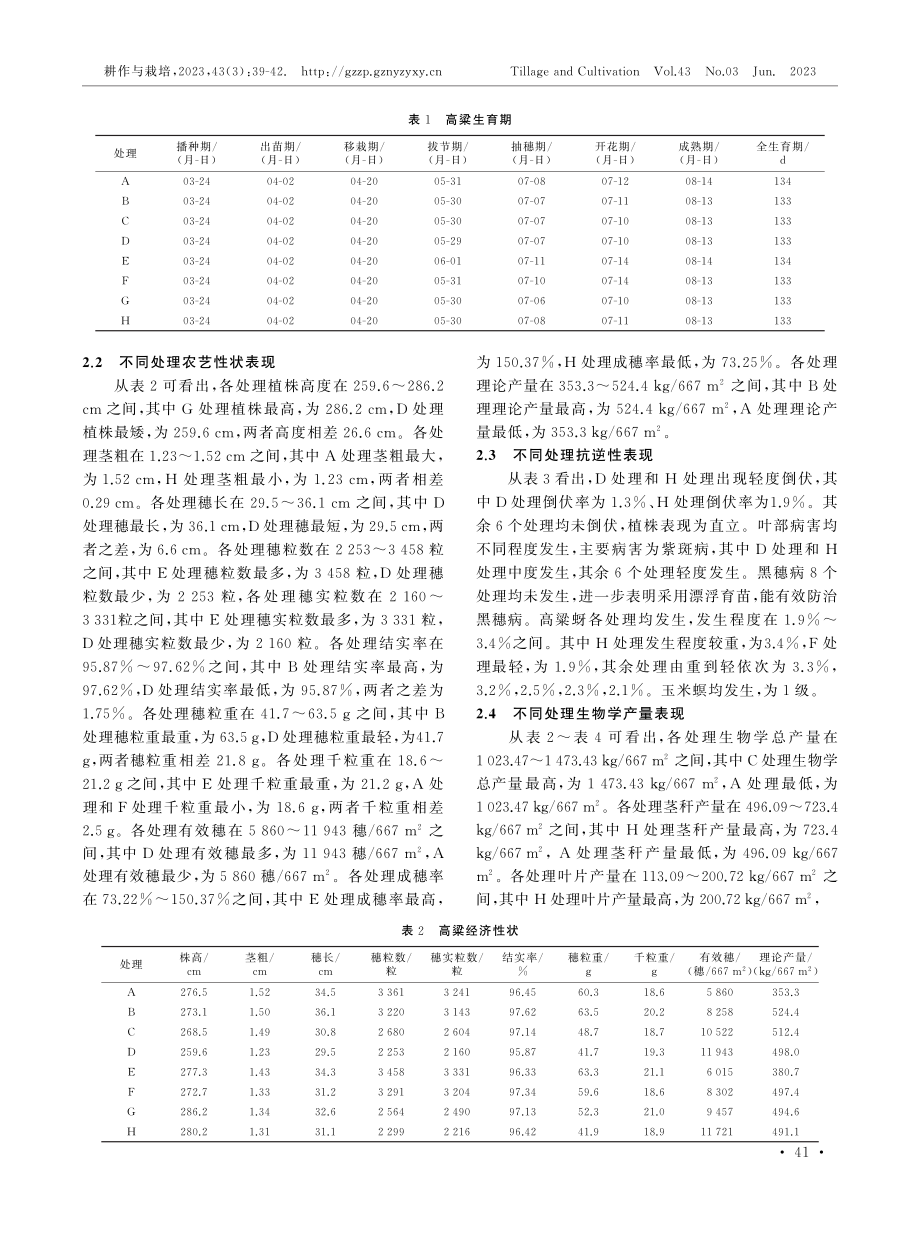 不同留苗配置数对酒用高粱农艺性状及产量的影响.pdf_第3页