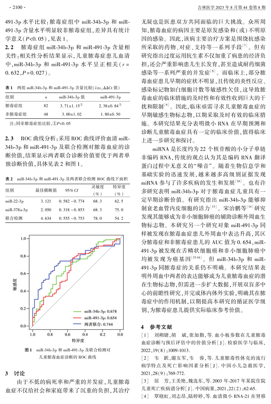 miR-34b-3p和miR-491-3p在早期诊断儿童脓毒血症中的价值研究.pdf_第2页