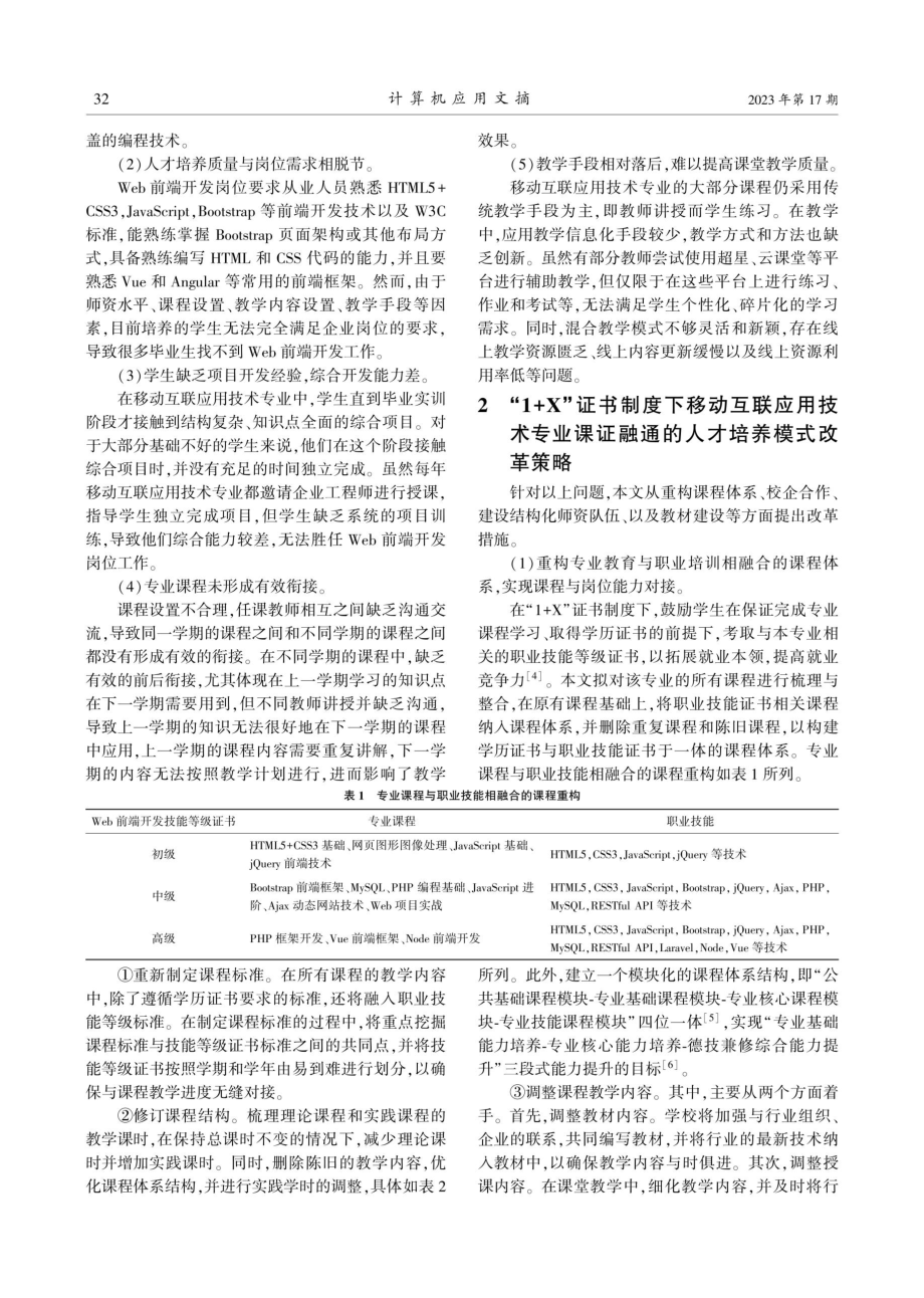 “1%2BX”证书制度下移动互联应用技术专业人才培养模式探索与研究.pdf_第2页