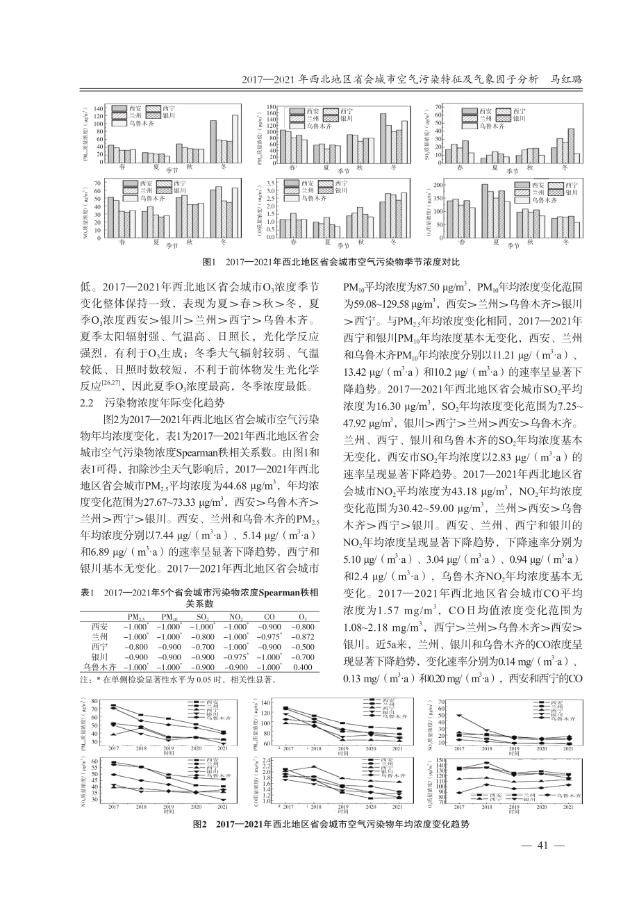 2017-2021年西北地区省会城市空气污染特征及气象因子分析.pdf_第3页