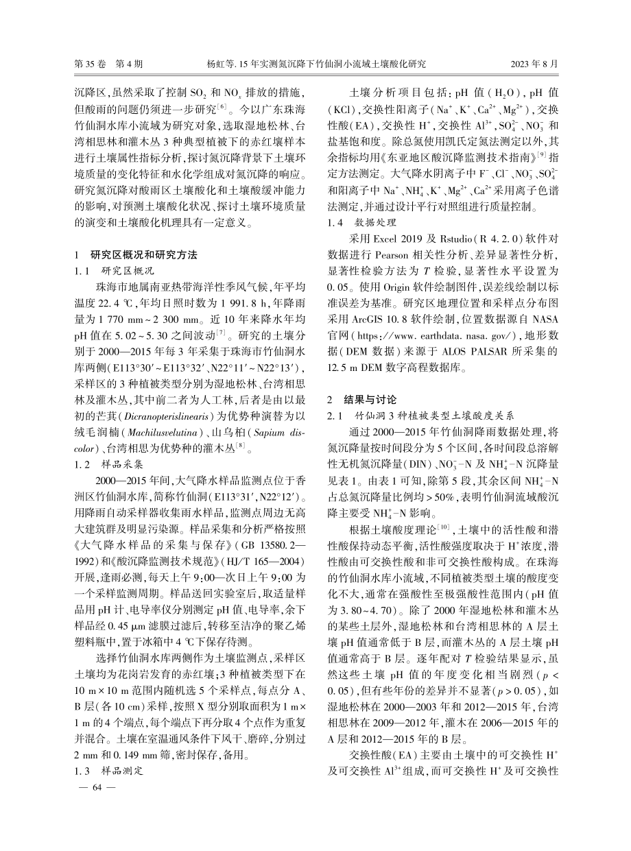 15年实测氮沉降下竹仙洞小流域土壤酸化研究.pdf_第2页