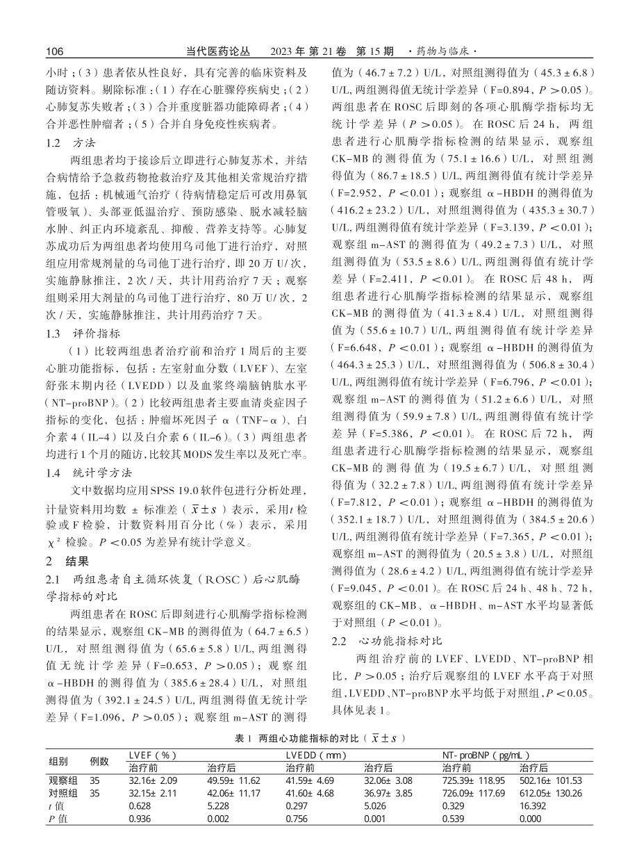 大剂量乌司他丁对心肺复苏术后心脏功能及预后的影响.pdf_第2页