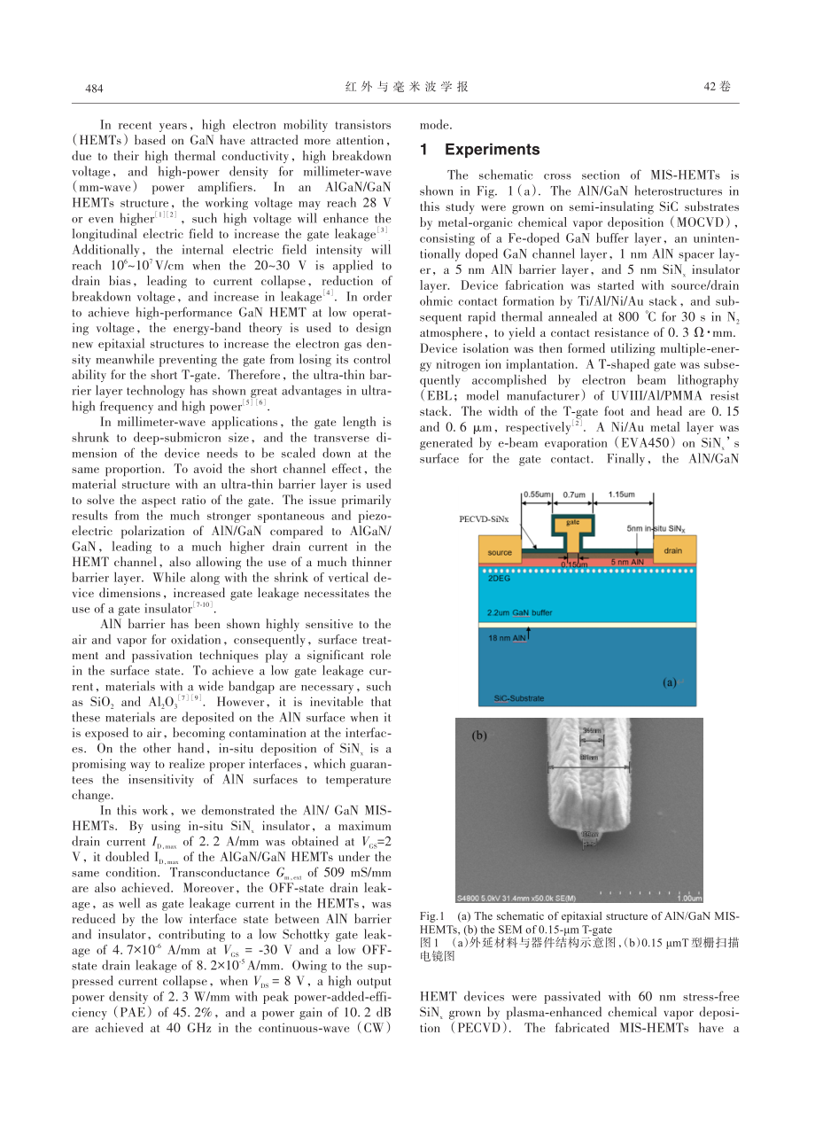 带有原位生长SiN_%28x%29绝缘层的AlN_GaN毫米波高效率MIS-HEMT器件.pdf_第2页