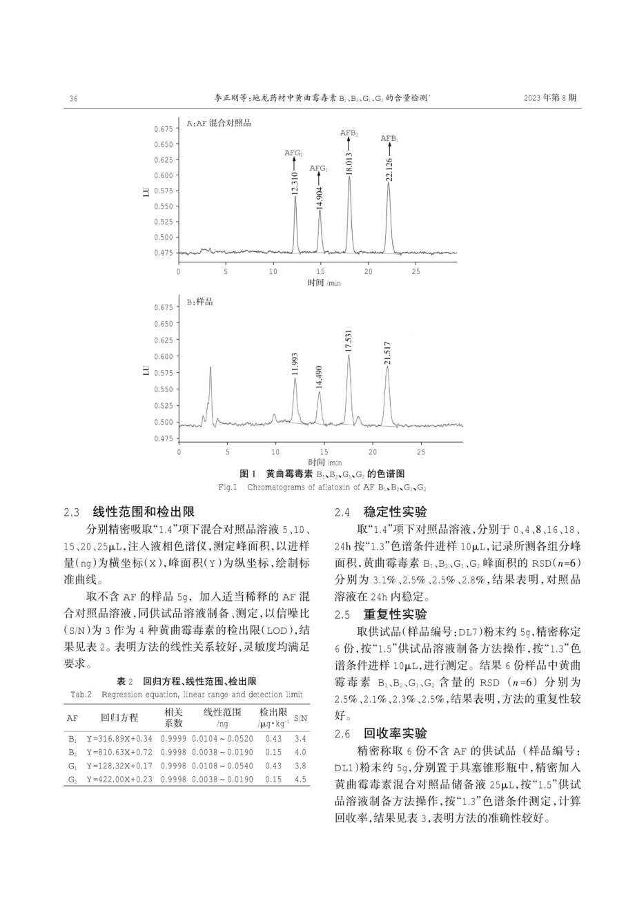 地龙药材中黄曲霉毒素B_%281%29、B_%282%29、G_%281%29、G_%282%29的含量检测.pdf_第3页