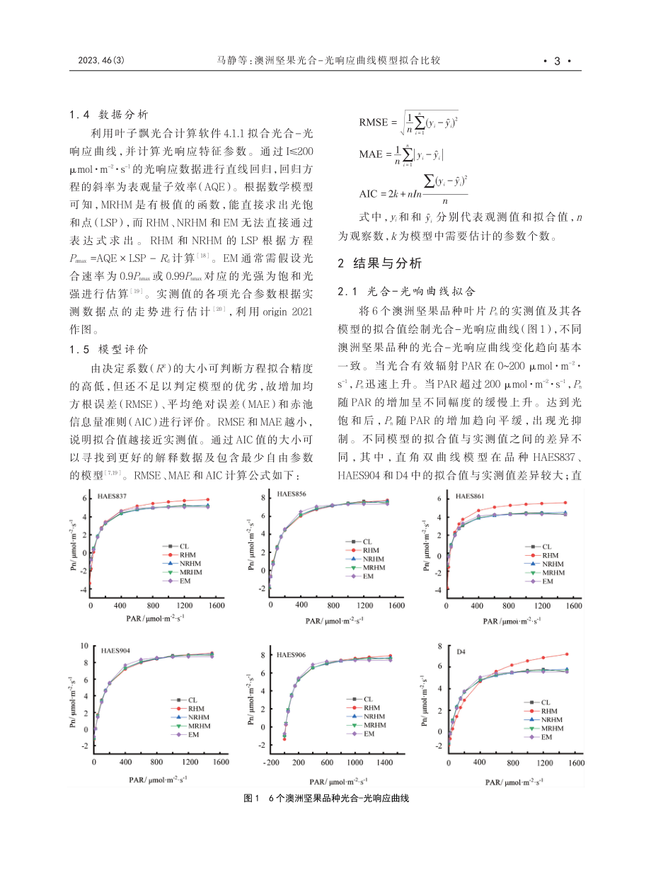 澳洲坚果光合-光响应曲线模型拟合比较.pdf_第3页