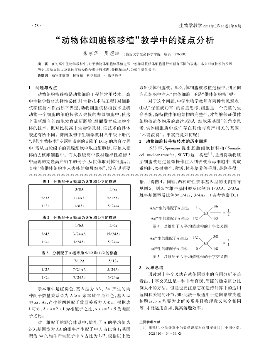 “动物体细胞核移植”教学中的疑点分析.pdf_第1页