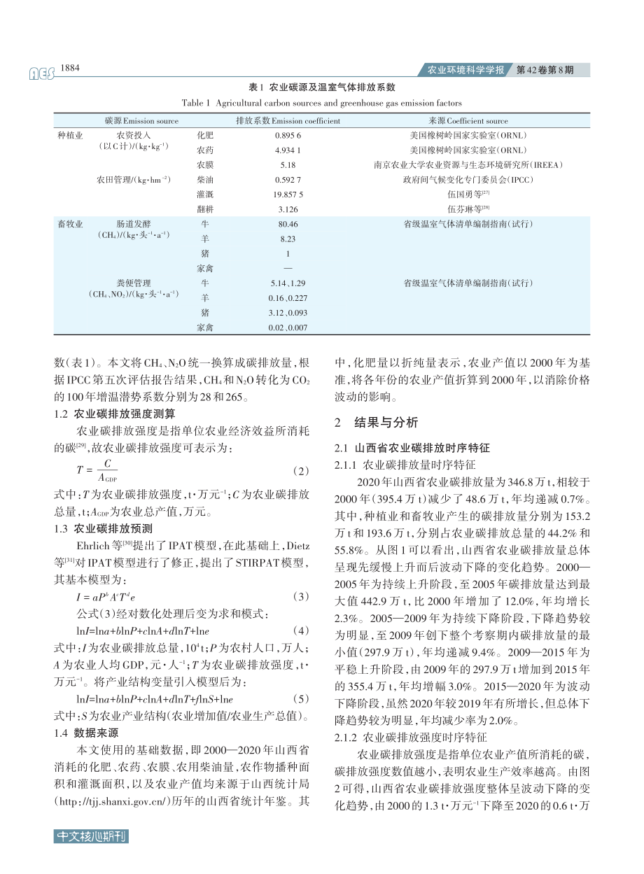 2000—2020年山西省农业碳排放时空特征及趋势预测.pdf_第3页