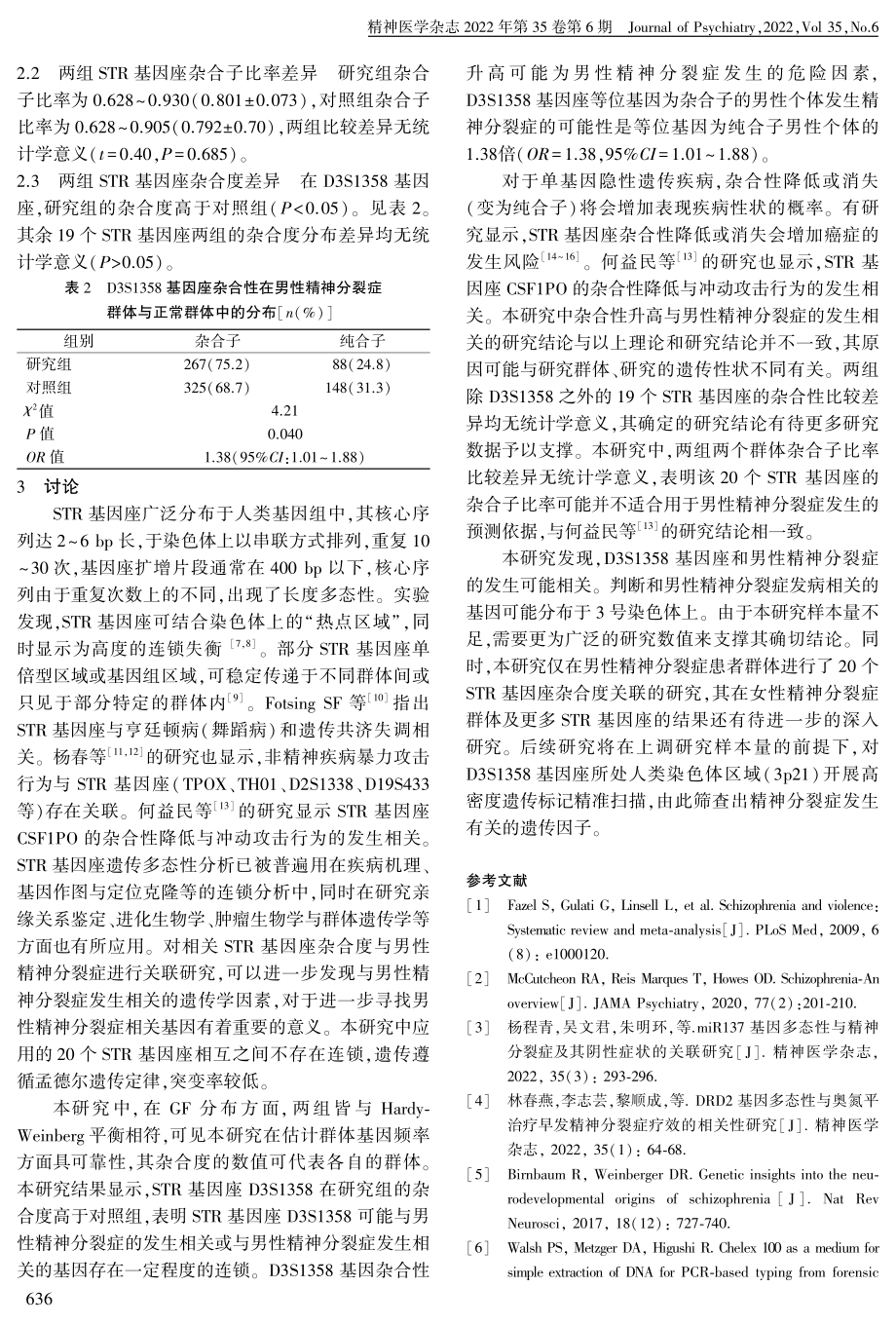 20个短串联重复序列基因座杂合度与男性精神分裂症的相关性研究.pdf_第3页