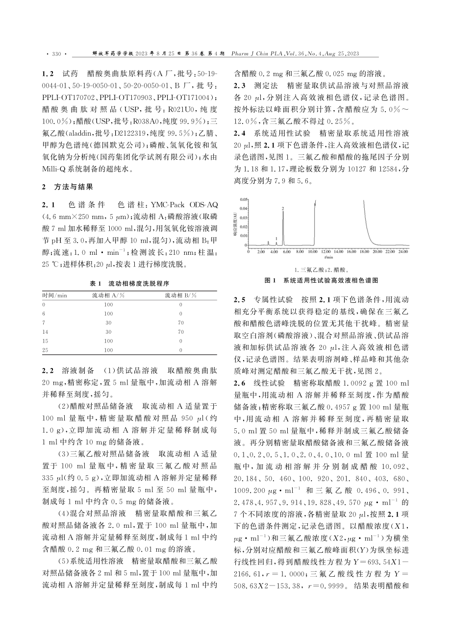 HPLC法测定醋酸奥曲肽中醋酸和三氟乙酸的含量.pdf_第2页