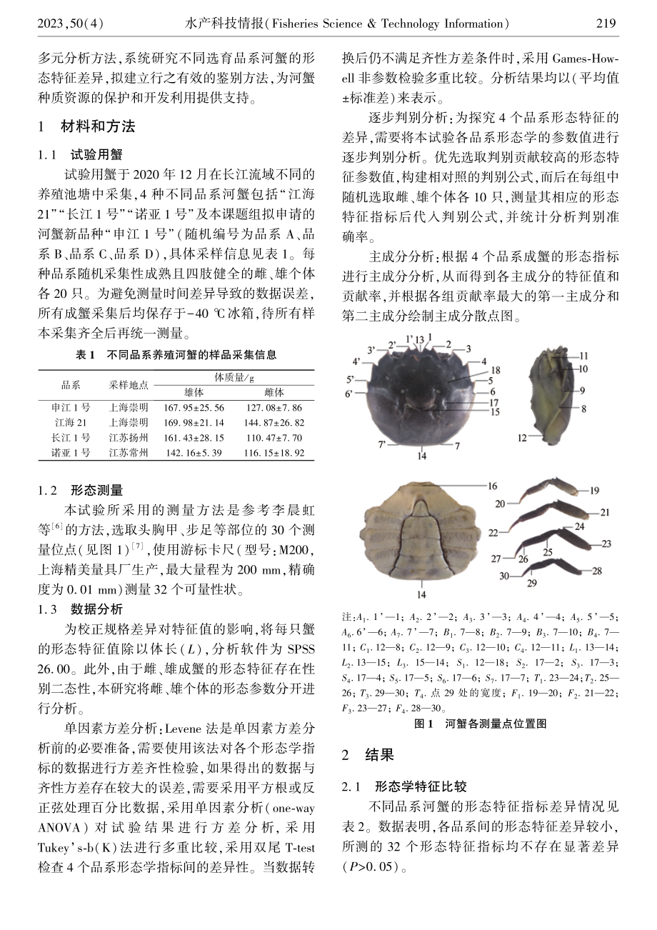 不同选育品系中华绒螯蟹形态特征的比较分析.pdf_第2页