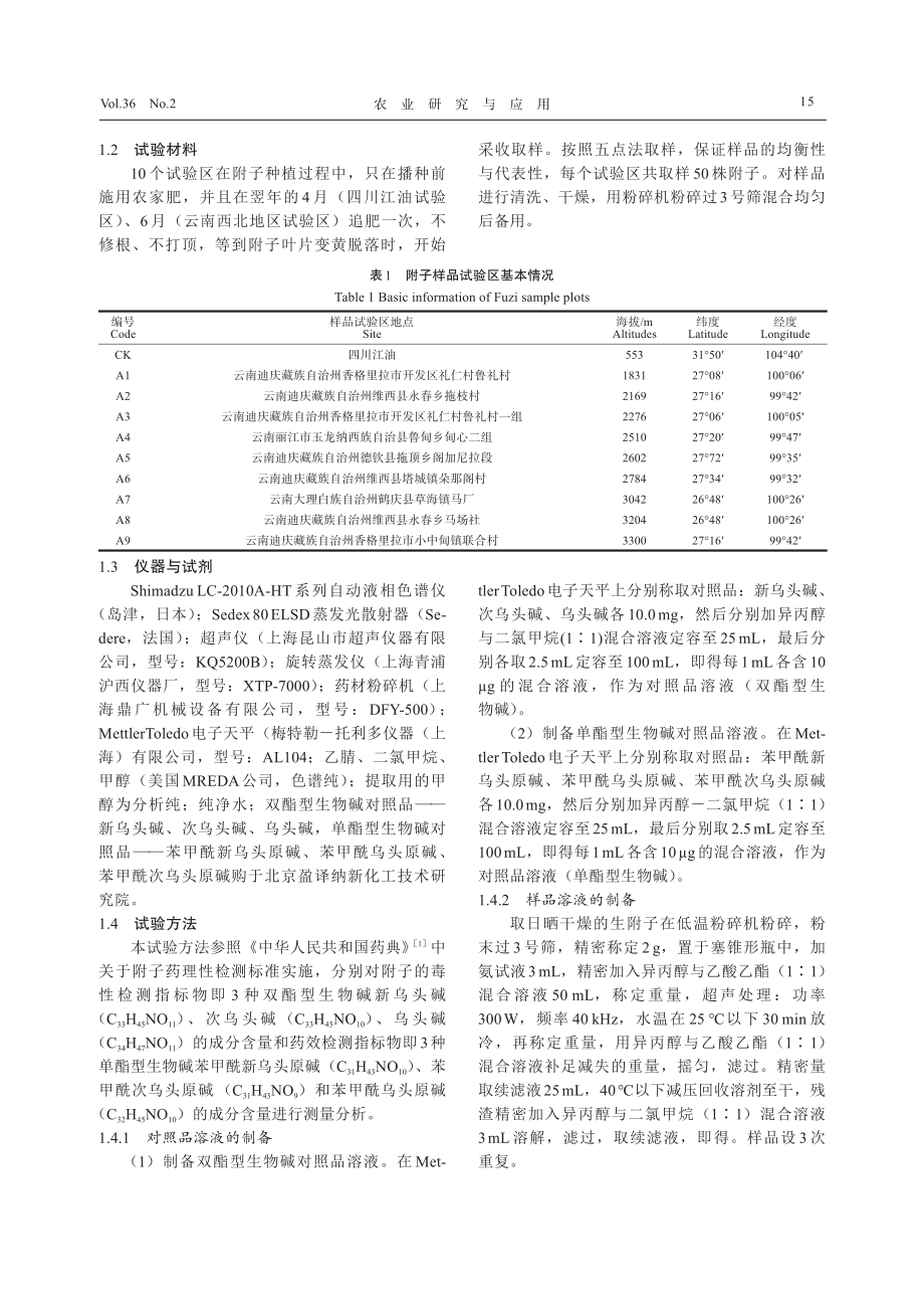 不同海拔栽培附子的毒性指标和药效指标比较分析.pdf_第3页