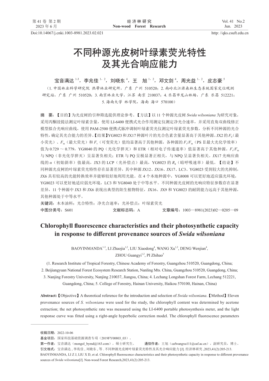 不同种源光皮树叶绿素荧光特性及其光合响应能力.pdf_第1页