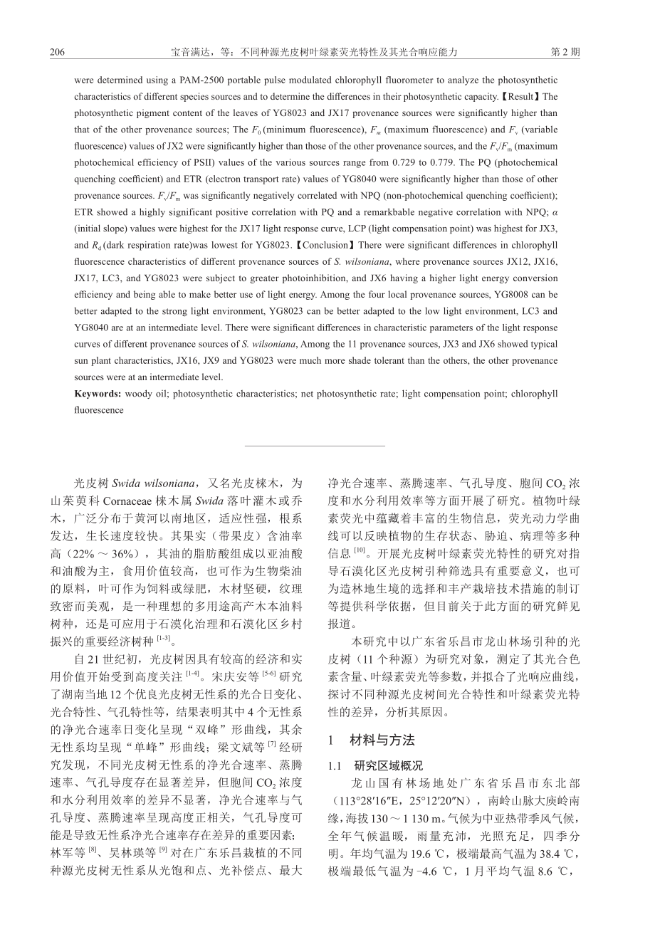 不同种源光皮树叶绿素荧光特性及其光合响应能力.pdf_第2页