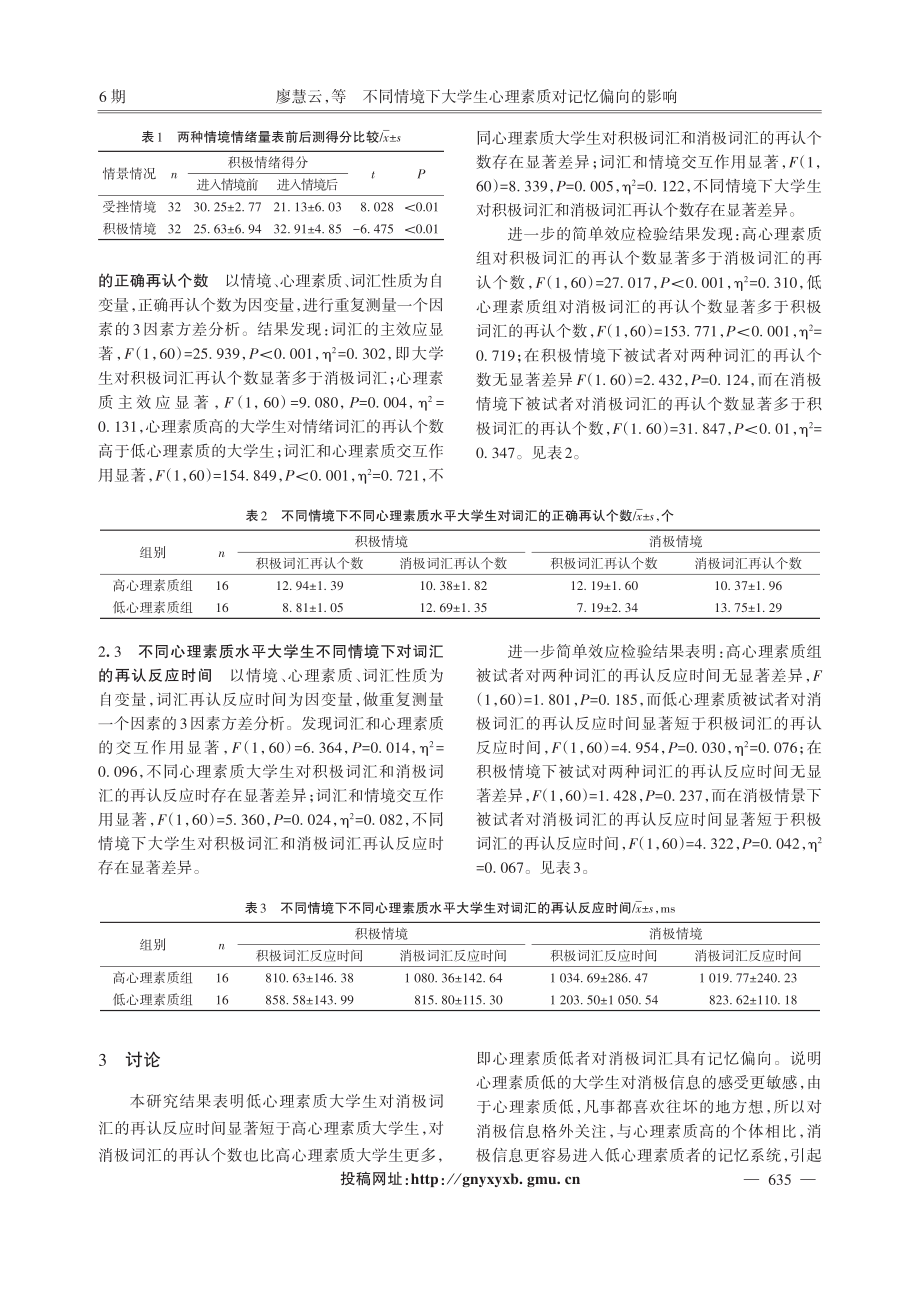 不同情境下大学生心理素质对记忆偏向的影响.pdf_第3页