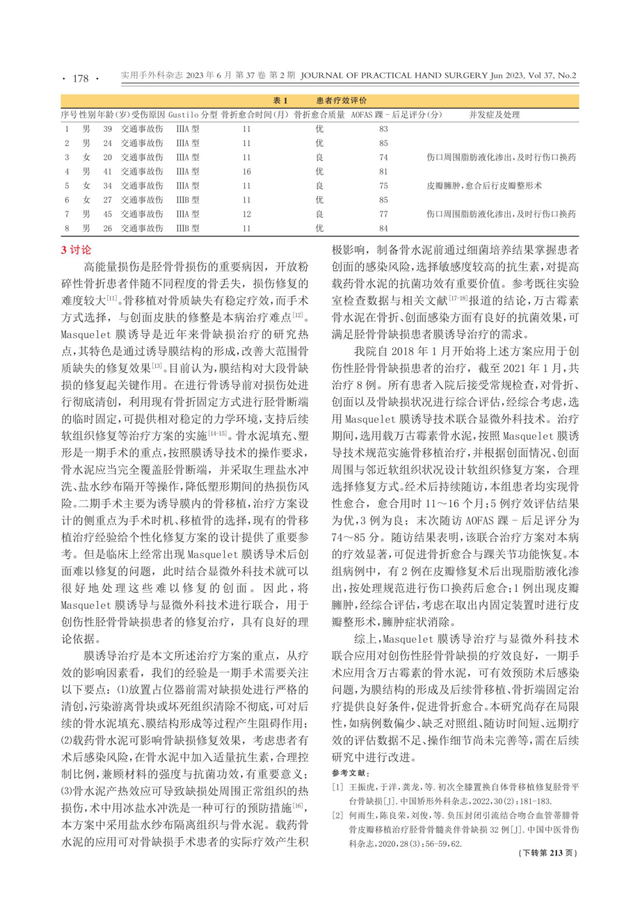 Masquelet膜诱导技术联合显微外科技术治疗创伤性胫骨骨缺损的效果.pdf_第3页