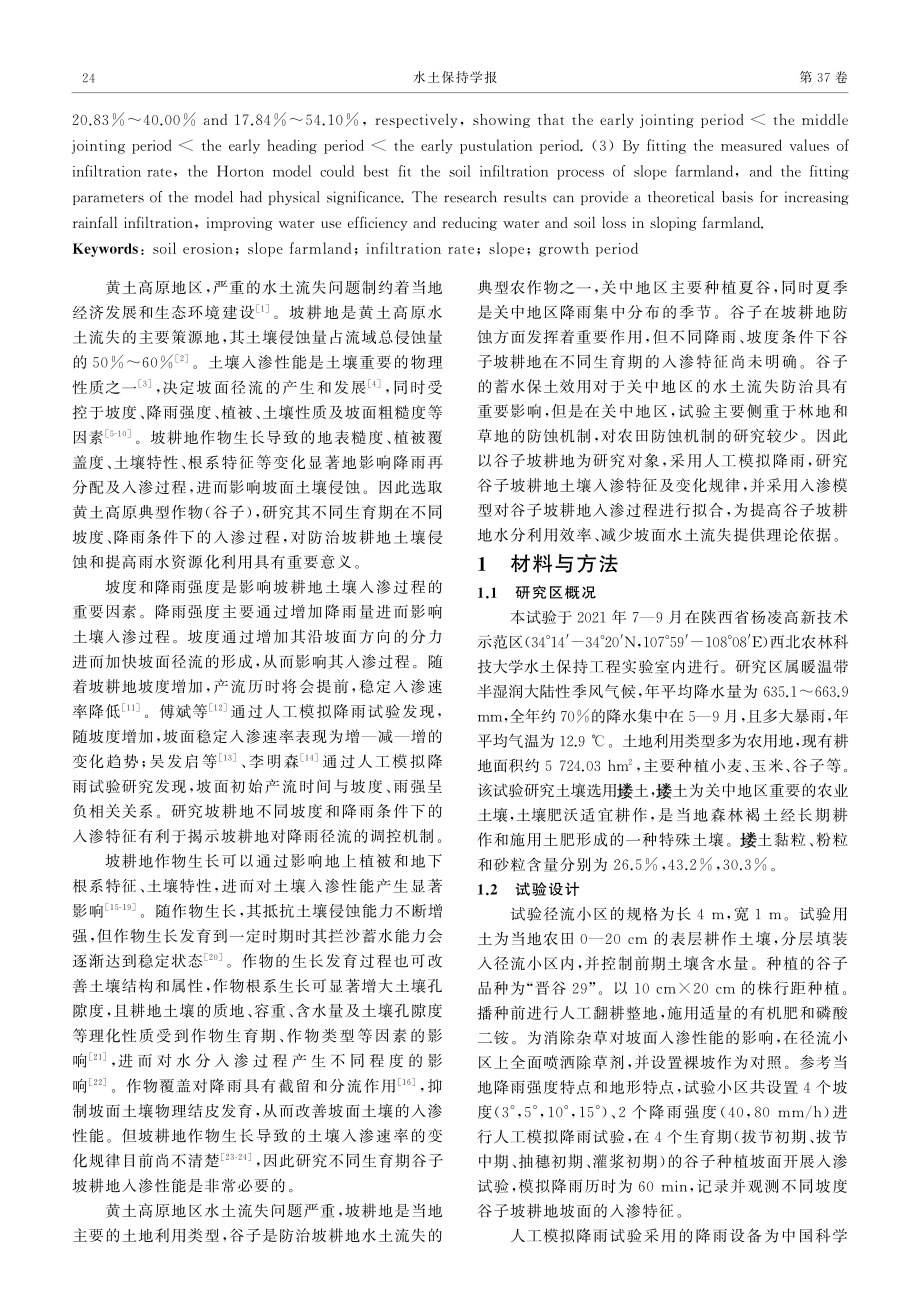 不同坡度和不同生育期的谷子坡耕地入渗特征.pdf_第2页