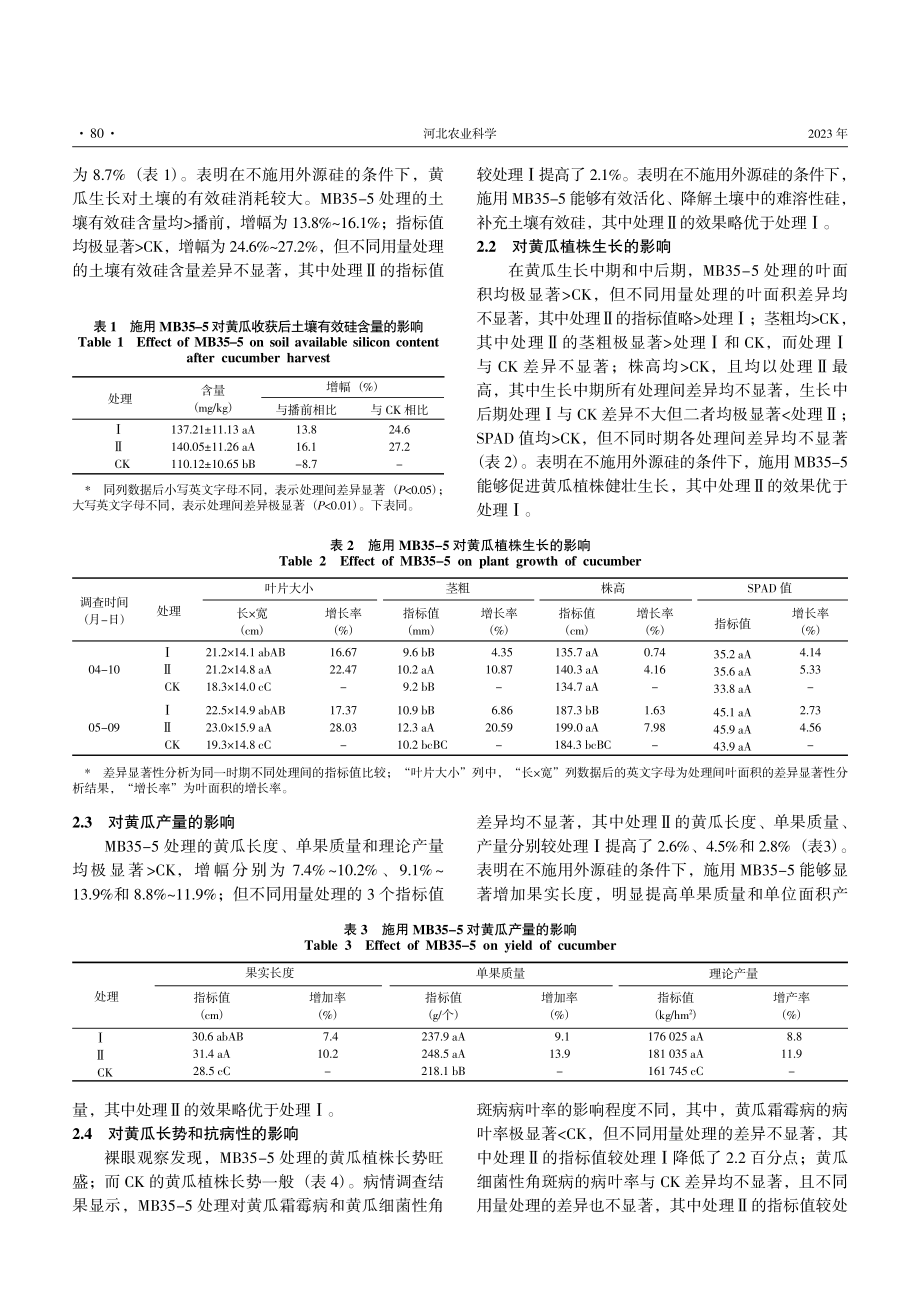 阿氏芽孢杆菌解硅微生物菌剂MB35-5对日光温室黄瓜土壤有效硅含量及产量的影响.pdf_第3页