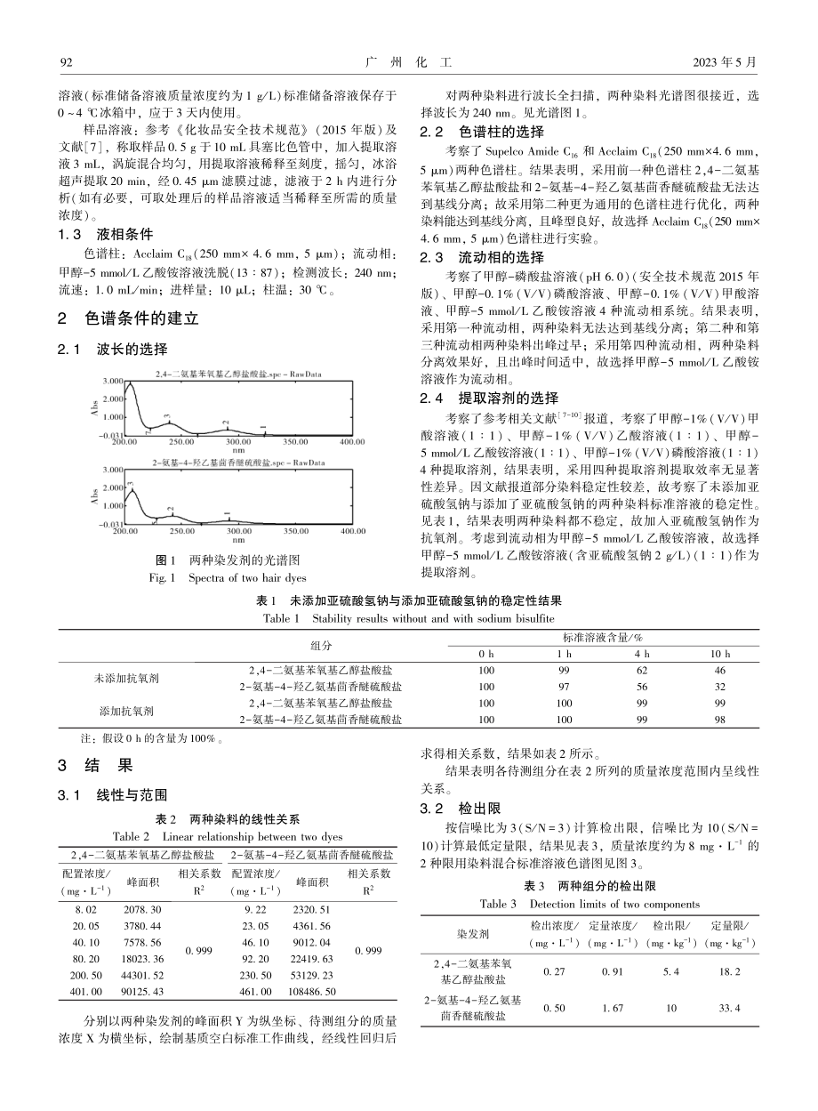 HPLC同时测定2%2C4-二氨基苯氧基乙醇盐酸盐和2-氨基-4-羟乙氨基茴香醚硫酸盐.pdf_第2页