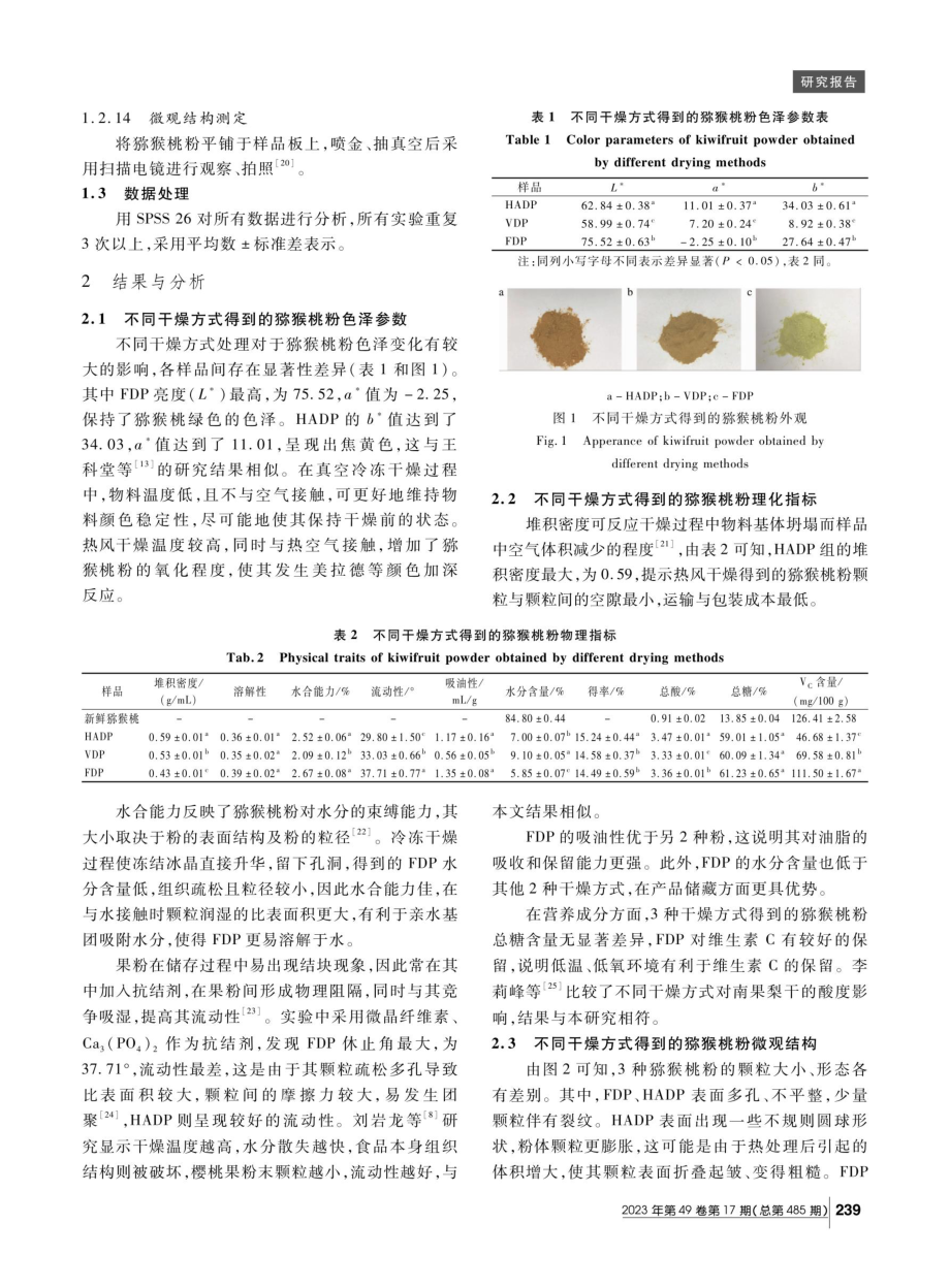 不同干燥工艺对猕猴桃粉理化性质、微观结构及品质的影响.pdf_第3页