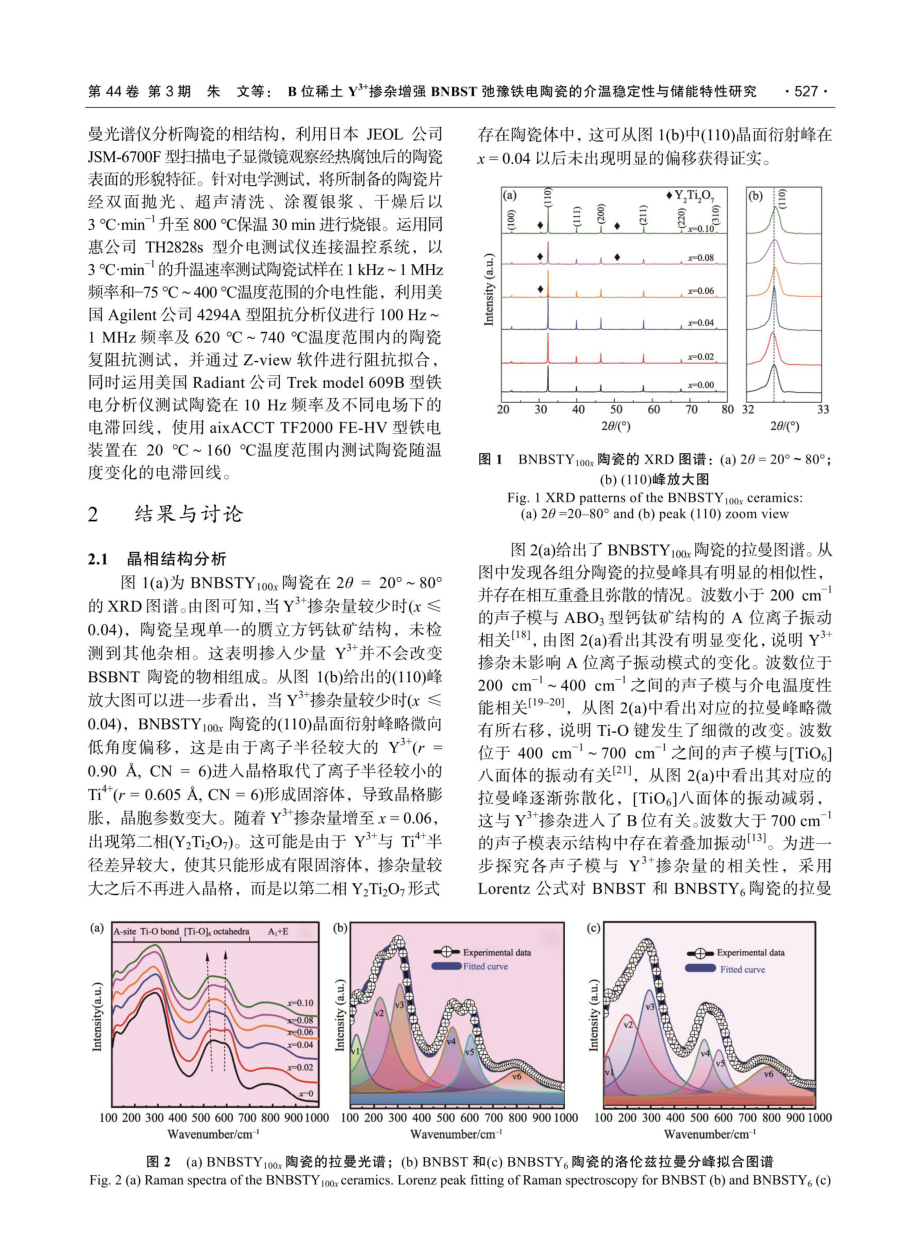 B位稀土Y%5E%283 %29掺杂增强BNBST弛豫铁电陶瓷的介温稳定性与储能特性研究.pdf_第3页