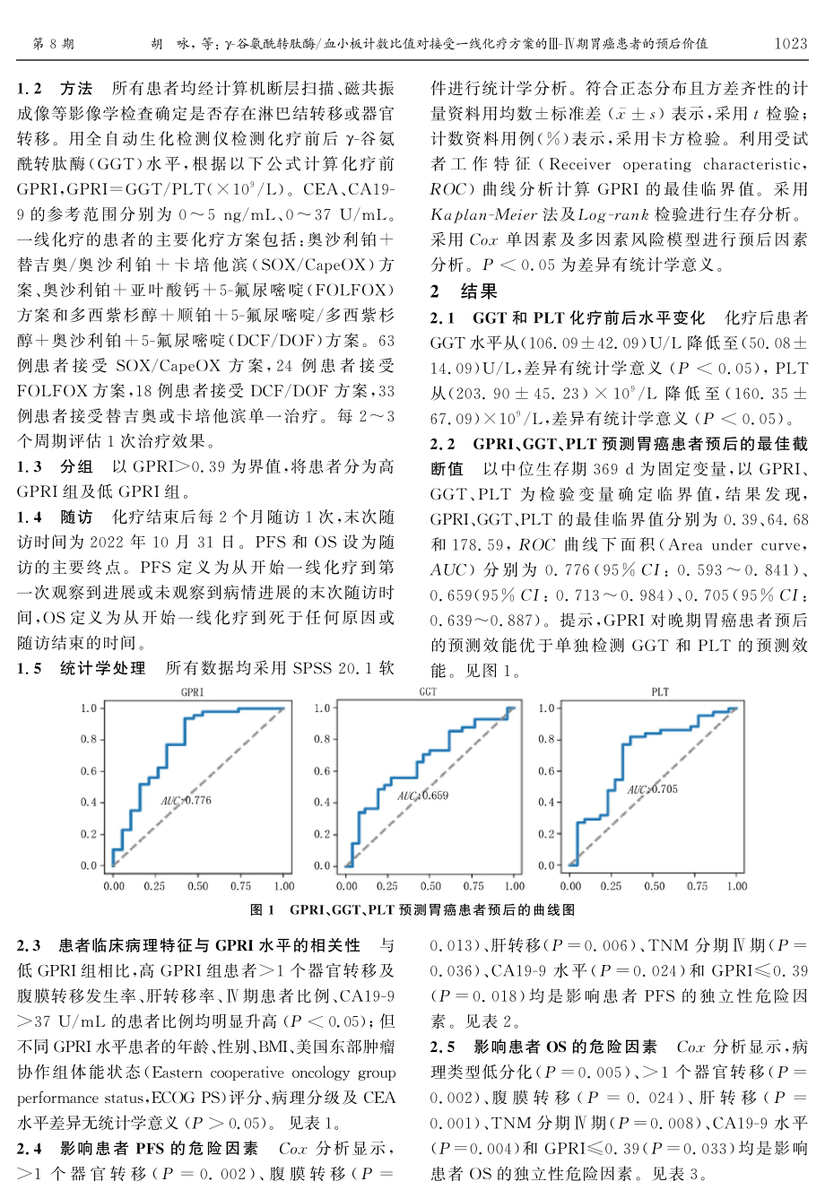 γ-谷氨酰转肽酶_血小板计数比值对接受一线化疗方案的Ⅲ-Ⅳ期胃癌患者的预后价值.pdf_第3页