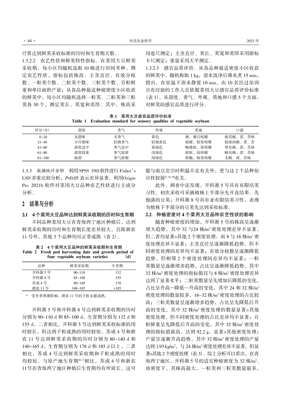 4种菜用大豆品种在青海西宁地区的农艺性状和感官品质评价.pdf_第3页