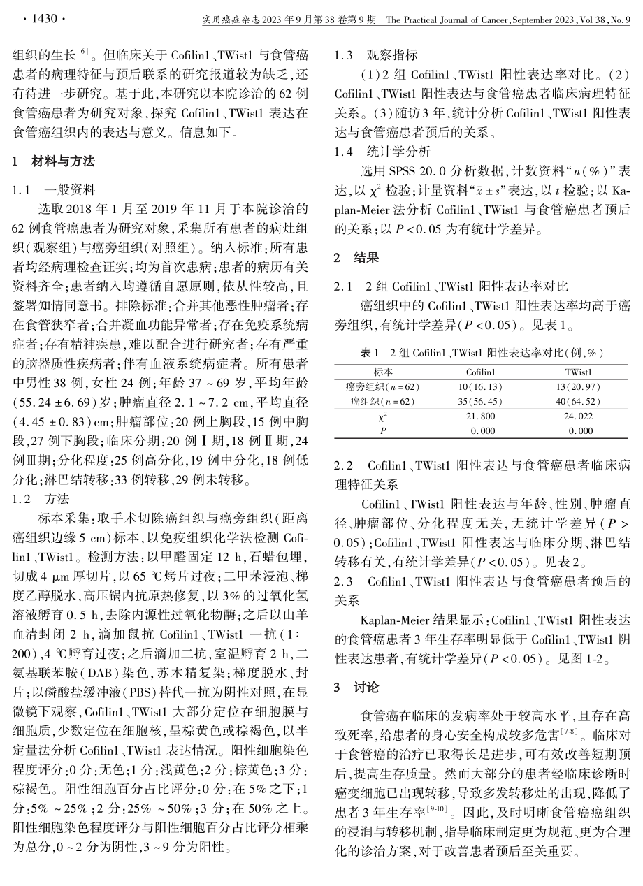 Cofilin1和Twist1表达与食管癌临床病理特征及预后的关系.pdf_第2页