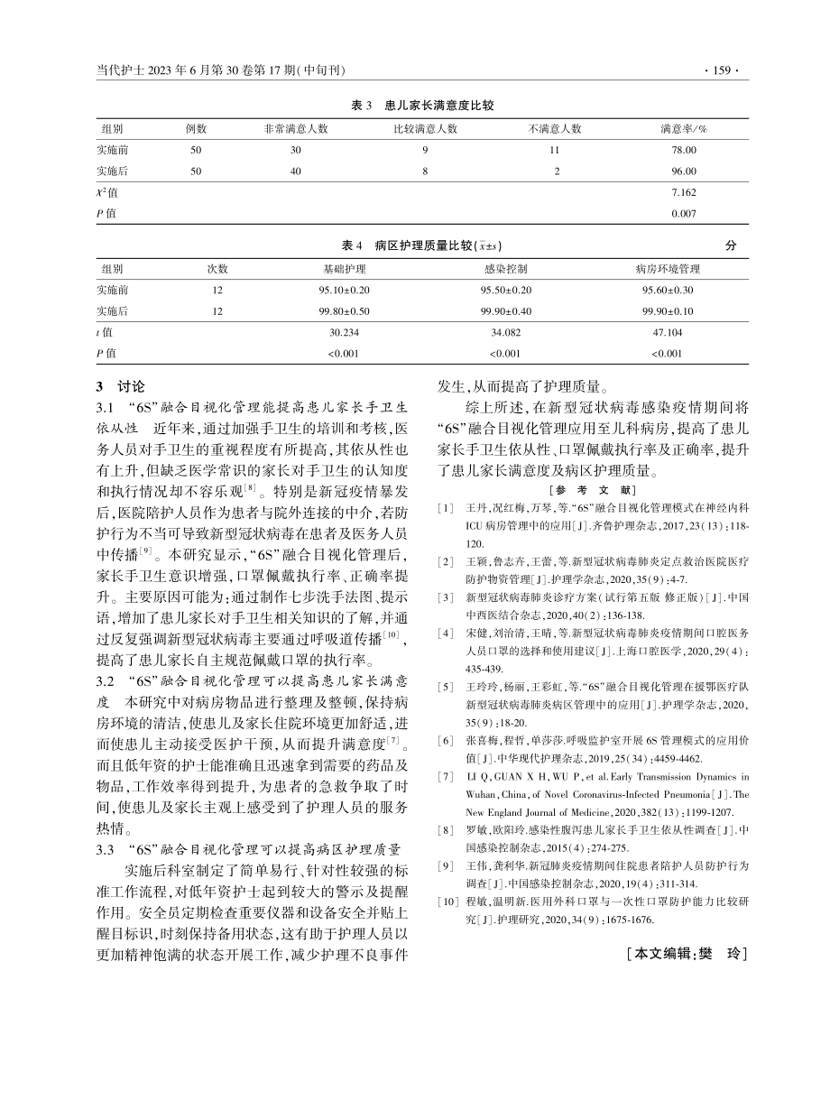 “6S”融合目视化管理在新型冠状病毒感染疫情期间儿科病房中的应用.pdf_第3页