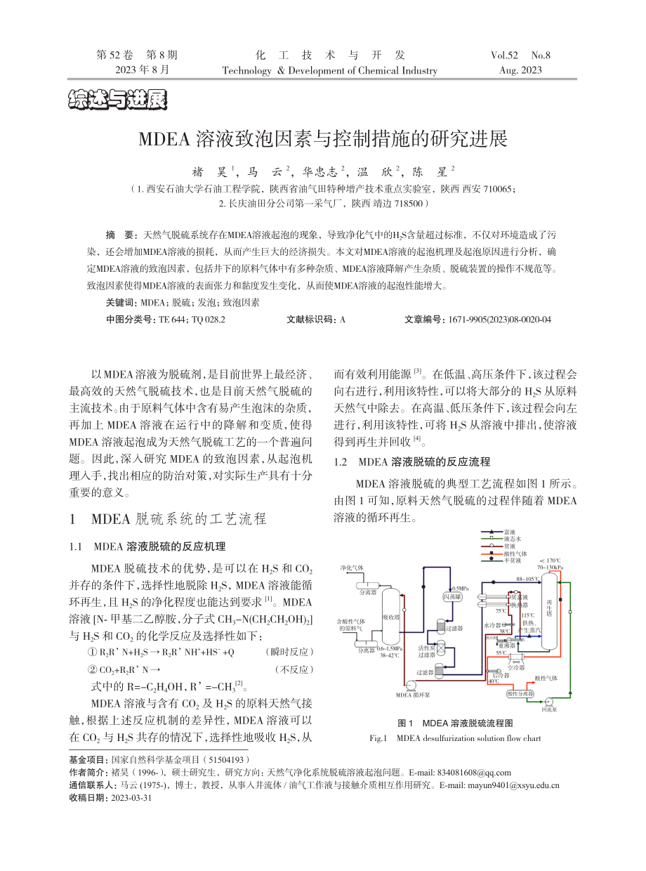 MDEA溶液致泡因素与控制措施的研究进展.pdf_第1页