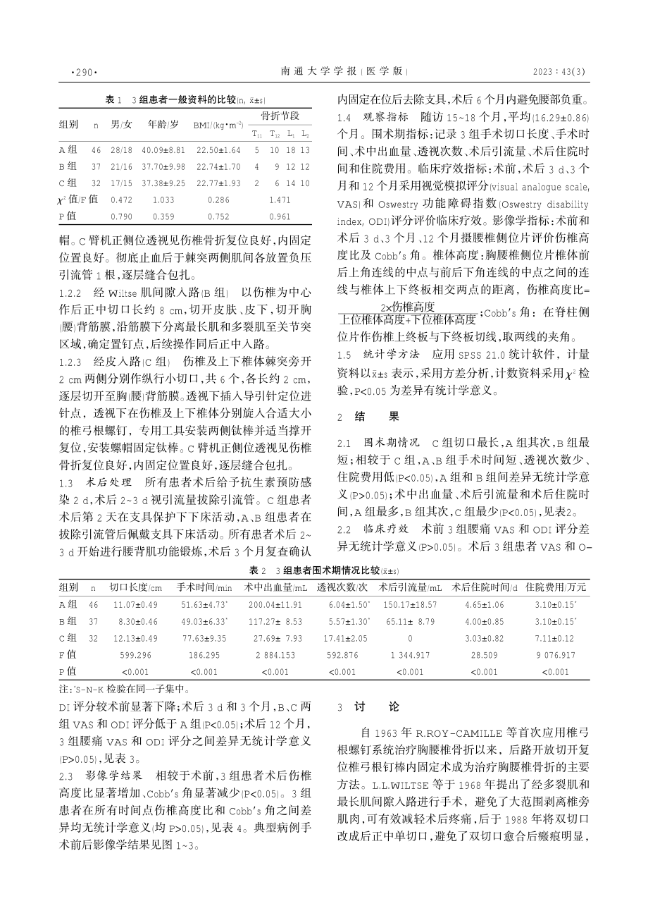 不同手术入路治疗胸腰椎骨折的短期临床效果比较.pdf_第2页