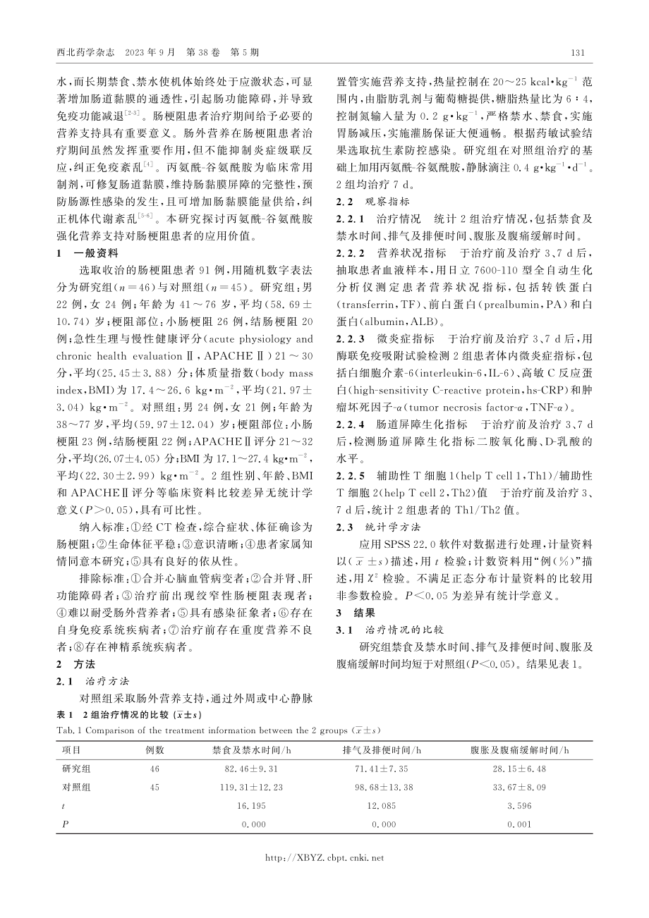 丙氨酰-谷氨酰胺强化营养支持对肠梗阻患者的效果.pdf_第2页