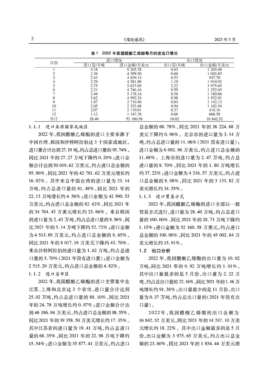 2022年我国醋酸乙烯酯及其衍生产品的进出口分析.pdf_第2页