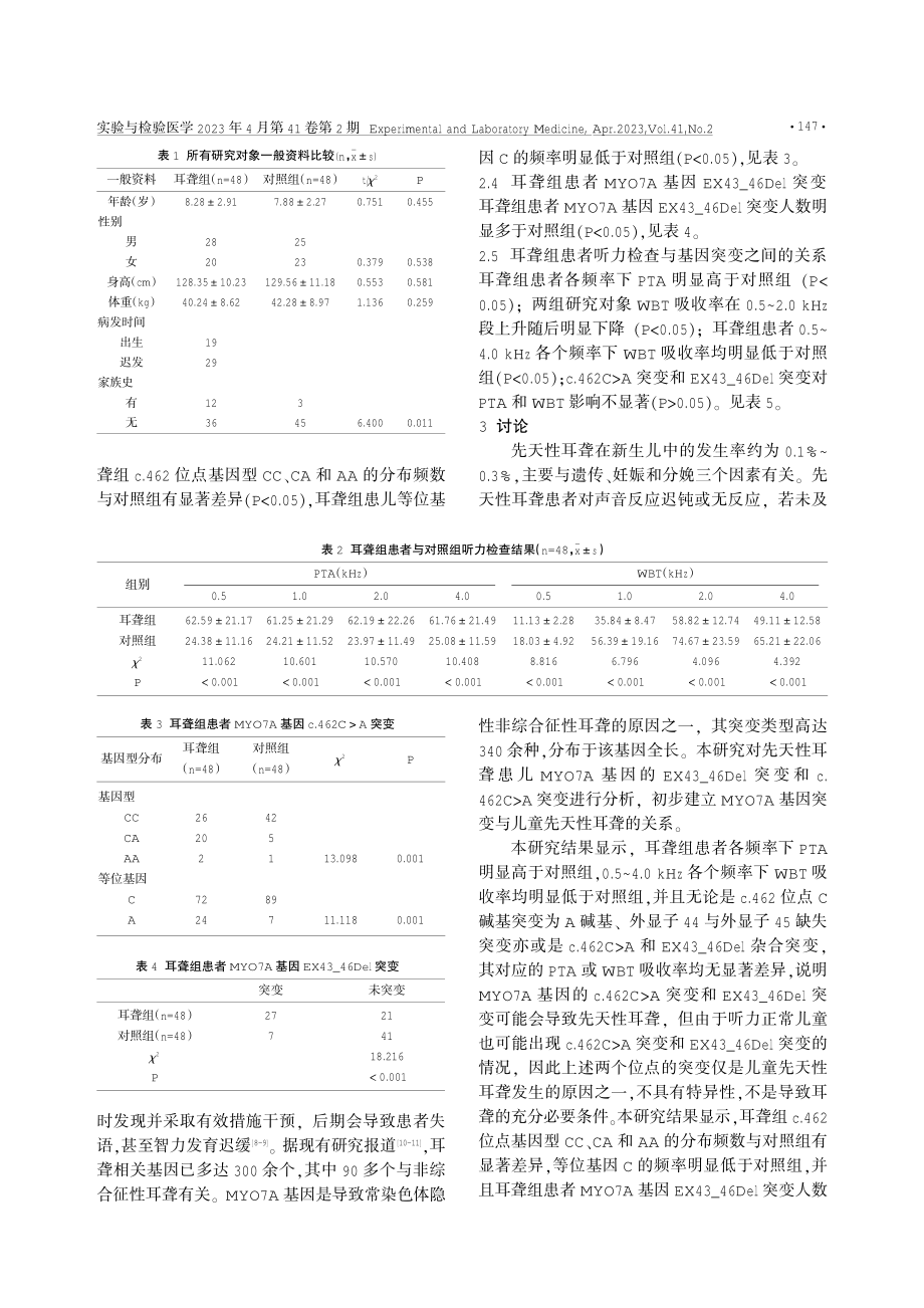 MYO7A基因突变分析与儿童先天性耳聋的相关性研究.pdf_第3页