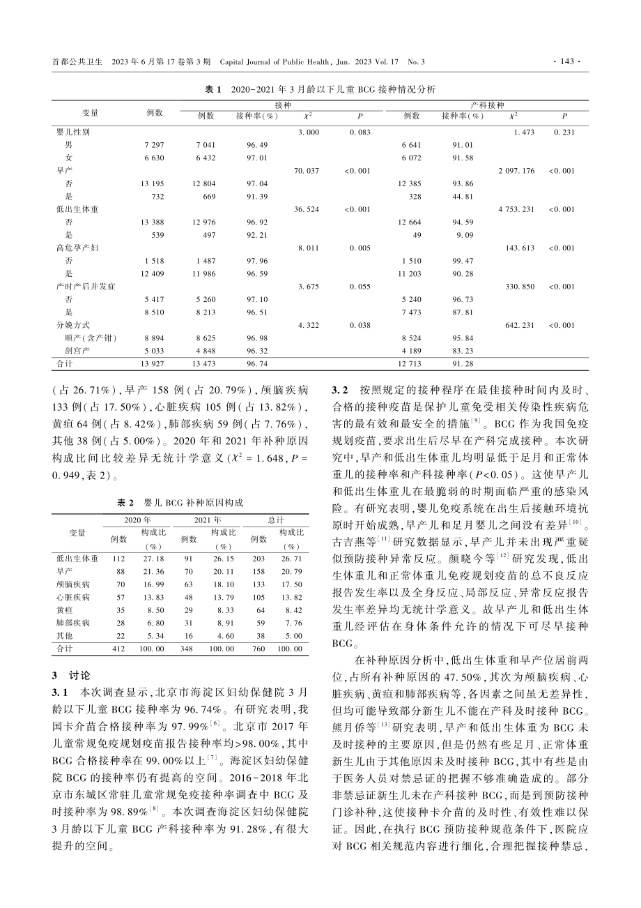 2020-2021年北京市某医疗机构3月龄以下儿童卡介苗接种情况分析.pdf_第3页