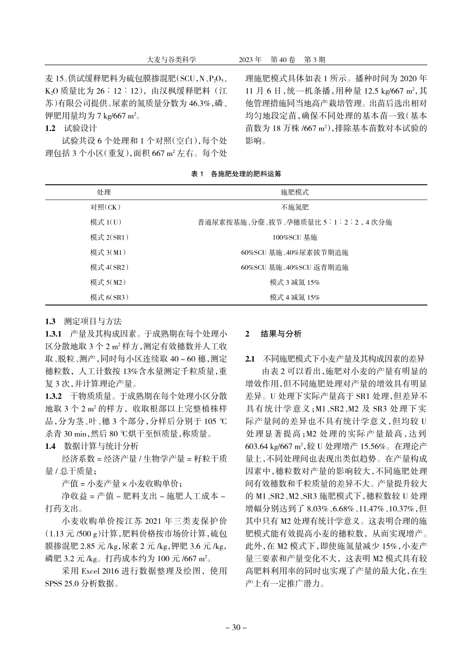 不同硫包膜缓释肥施用模式对红皮小麦产量及效益的影响.pdf_第2页