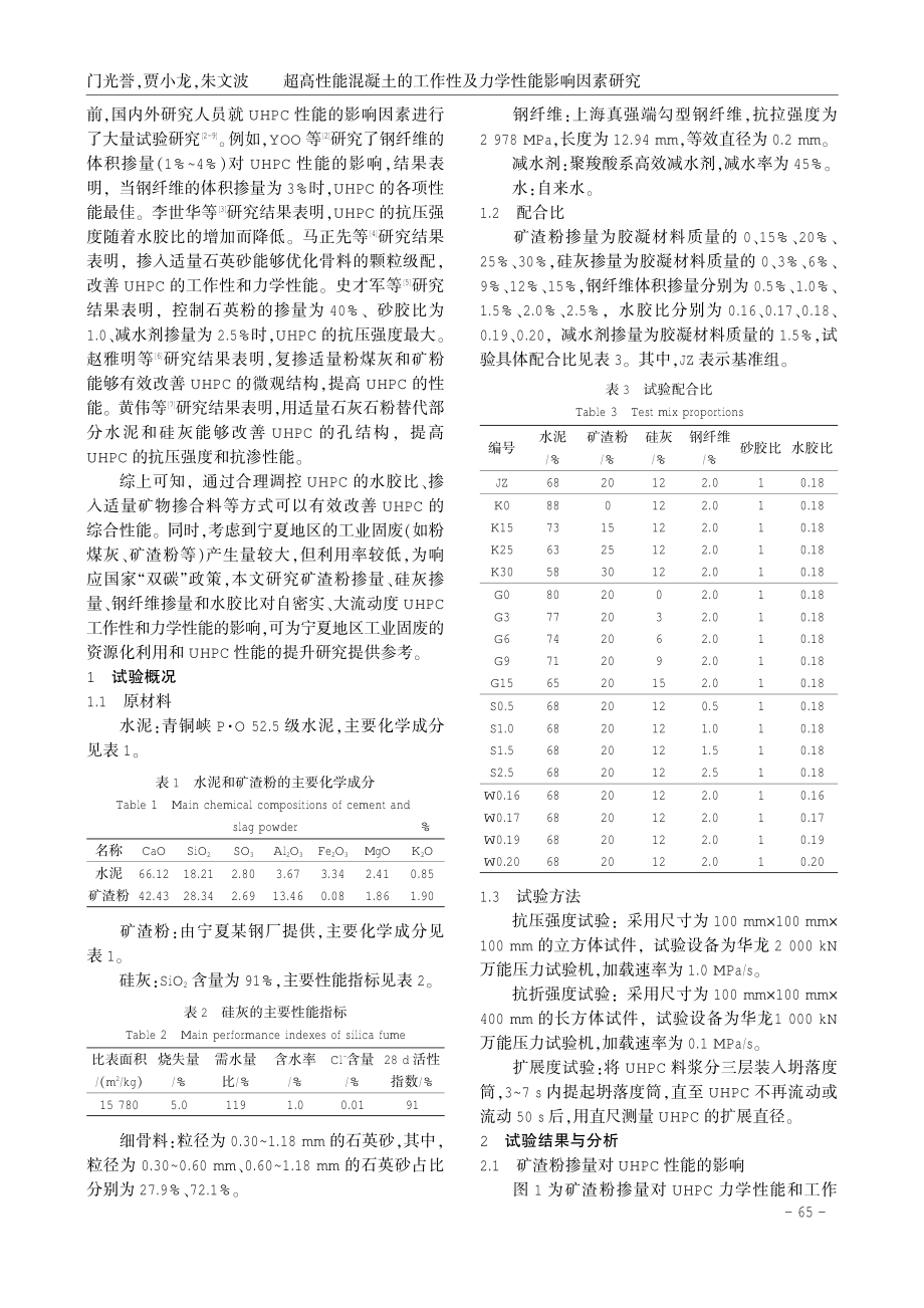 超高性能混凝土的工作性及力学性能影响因素研究.pdf_第2页