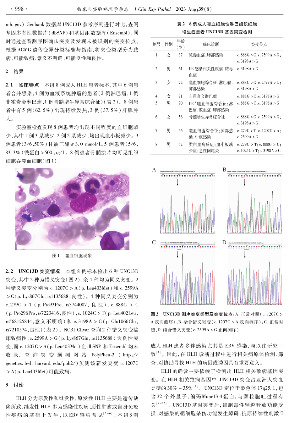 成人噬血细胞性淋巴组织细胞增生症8例UNC13D突变筛查及临床特征分析.pdf_第2页