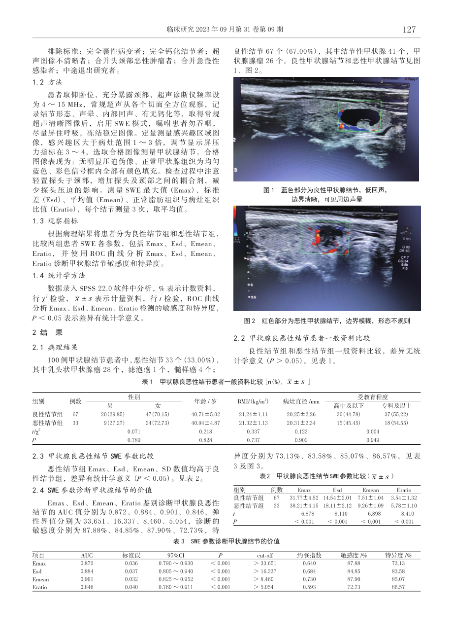 超声剪切波弹性成像定量参数鉴别诊断良恶性甲状腺结节的临床价值.pdf_第2页