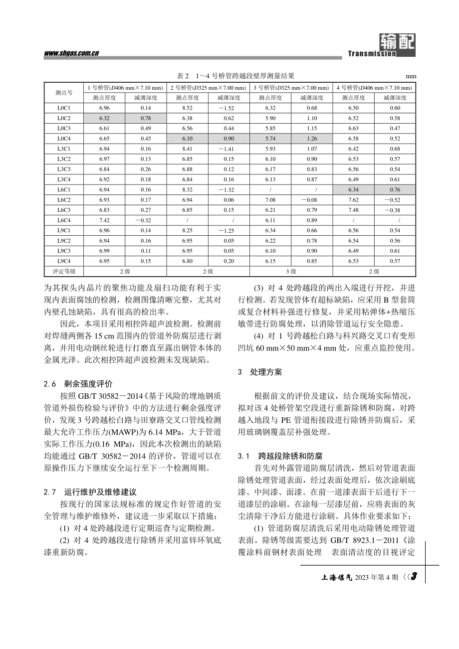 城市燃气跨越钢质管道的锈蚀评价及处理方案.pdf_第3页