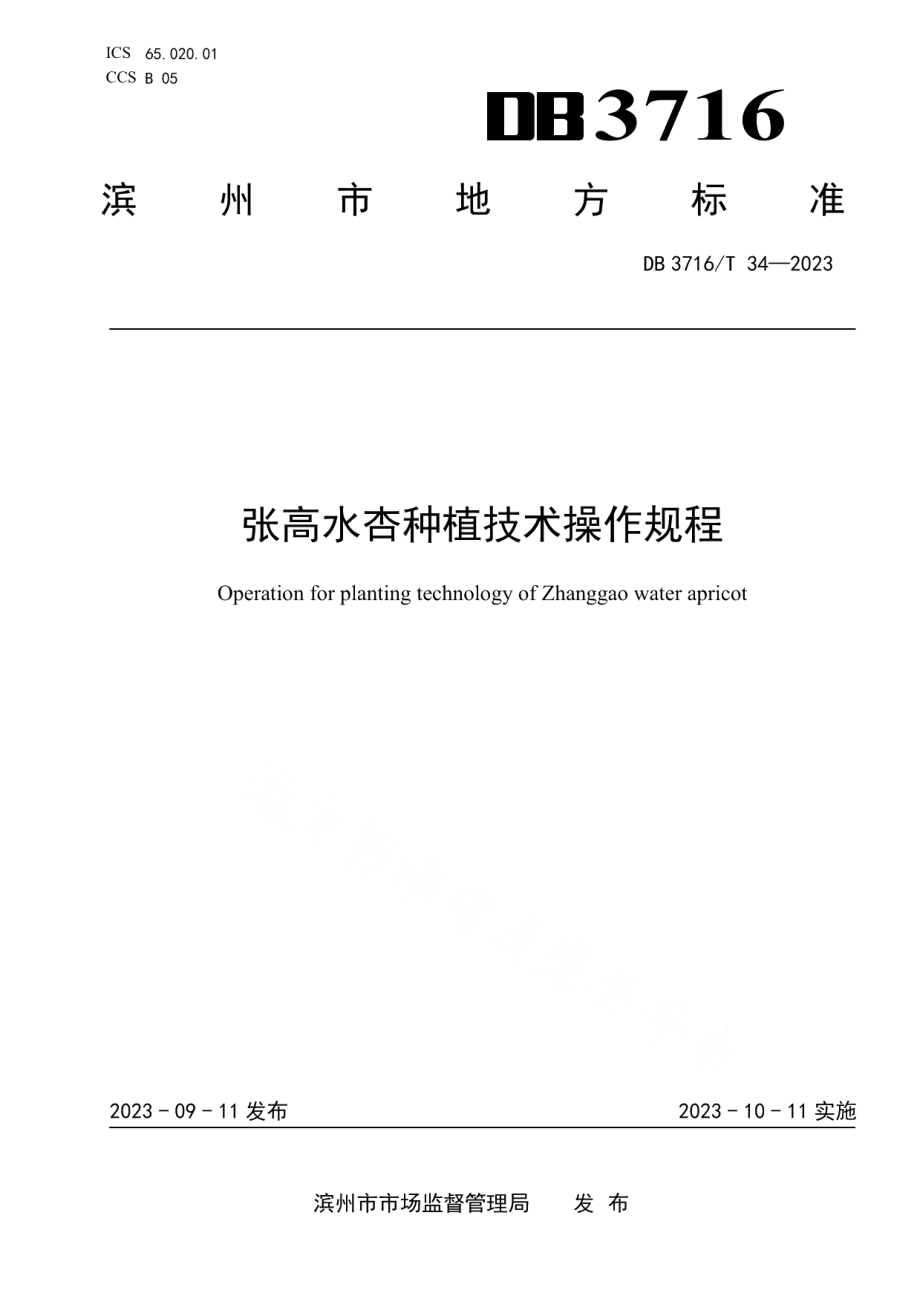 DB3716T 34-2023张高水杏种植技术操作规程.pdf_第1页