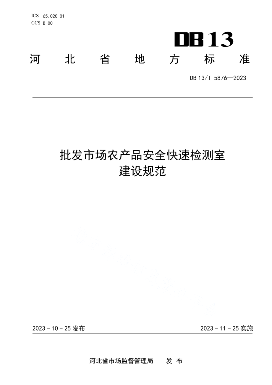 DB13T 5876-2023批发市场农产品安全快速检测室建设规范.pdf_第1页