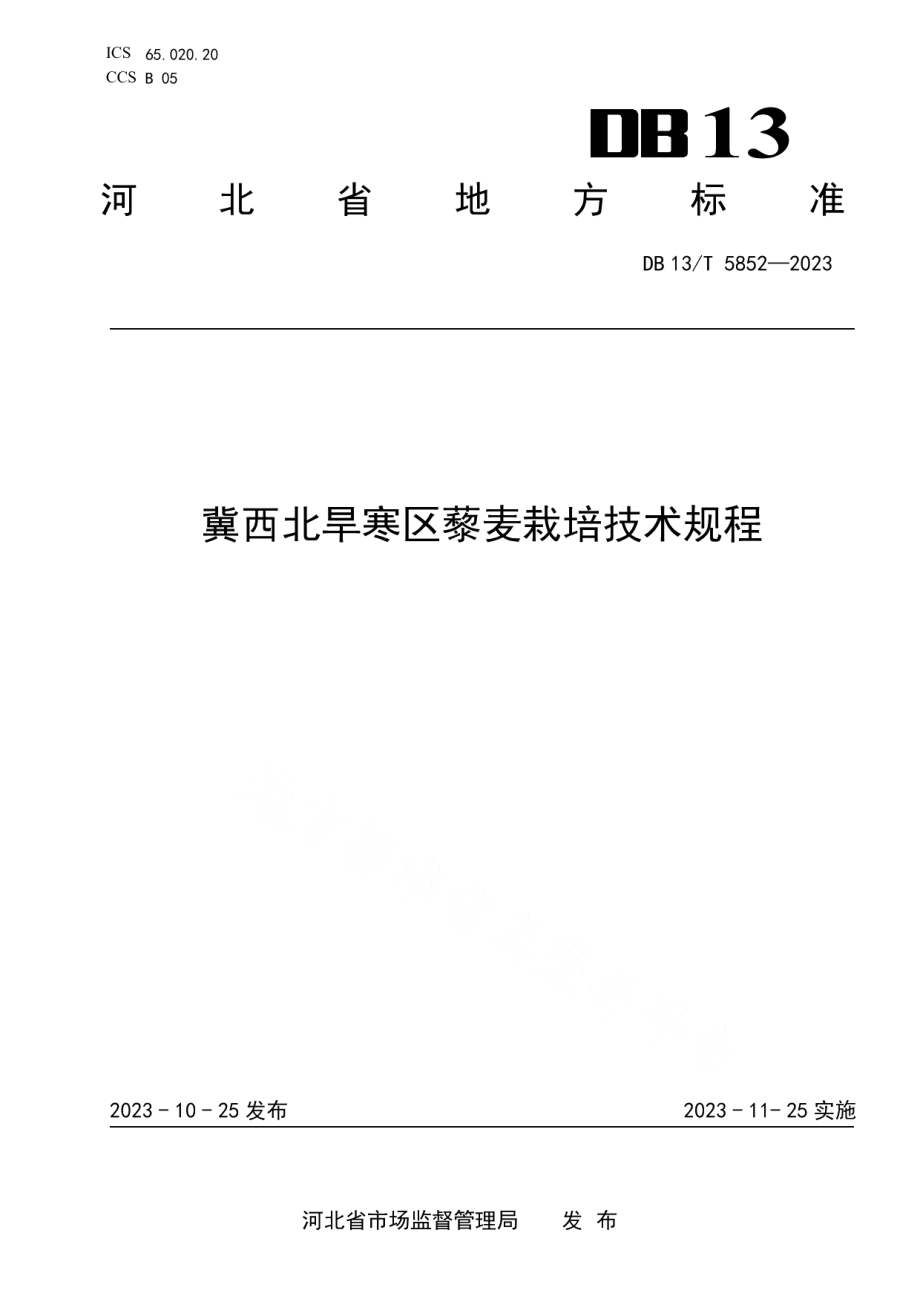 DB13T 5852-2023冀西北旱寒区藜麦栽培技术规程.pdf_第1页