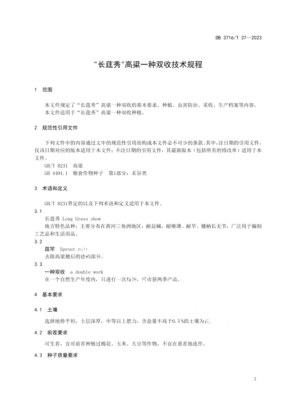 DB3716T 37-2023长莛秀高粱一种双收技术规程.pdf_第3页