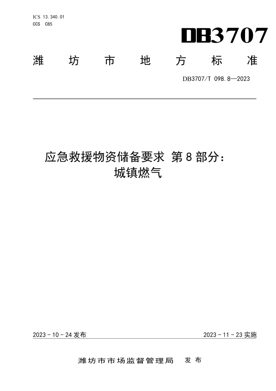 DB3707T 098.8-2023应急救援物资储备要求 第8部分：城镇燃气.pdf_第1页