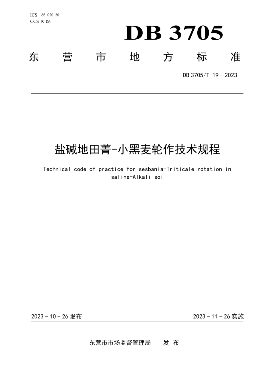 DB 3705T 19-2023盐碱地田菁-小黑麦轮作技术规程.pdf_第1页